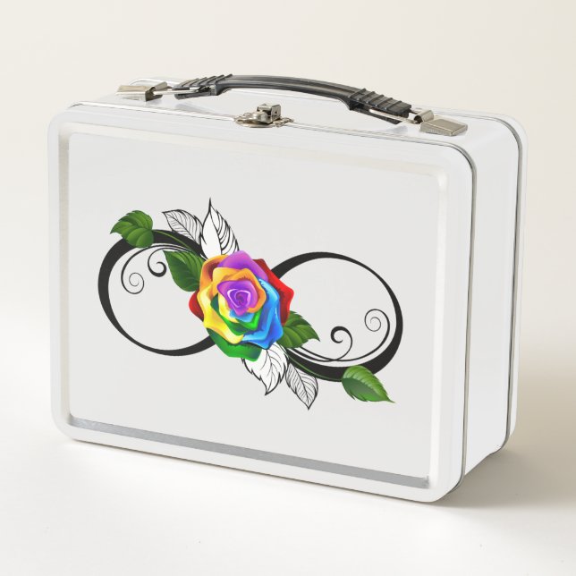 Infinity Symbol with Rainbow Rose Metal Lunch Box (Front)
