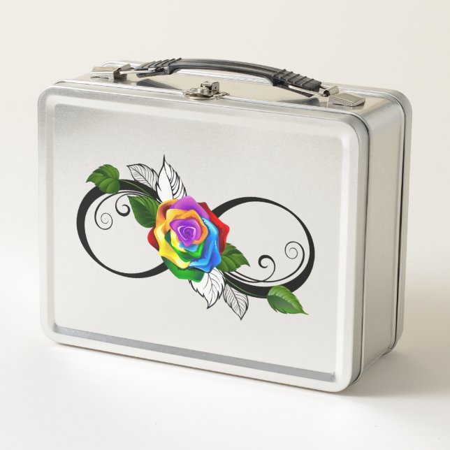 Infinity Symbol with Rainbow Rose Metal Lunch Box (Front)