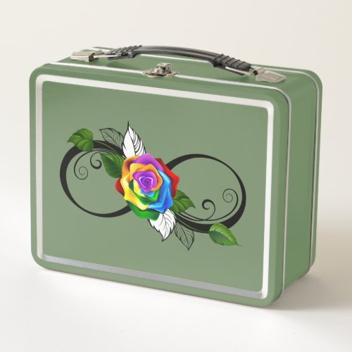 Infinity Symbol with Rainbow Rose Metal Lunch Box
