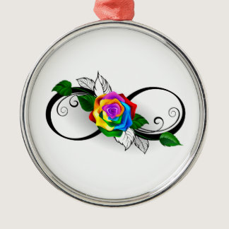 Infinity Symbol with Rainbow Rose Metal Ornament