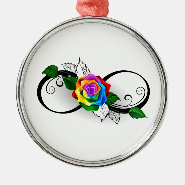 Infinity Symbol with Rainbow Rose Metal Ornament (Front)