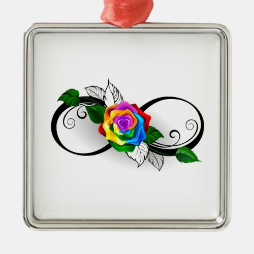 Infinity Symbol with Rainbow Rose Metal Ornament