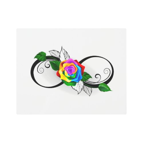 Infinity Symbol with Rainbow Rose Metal Print