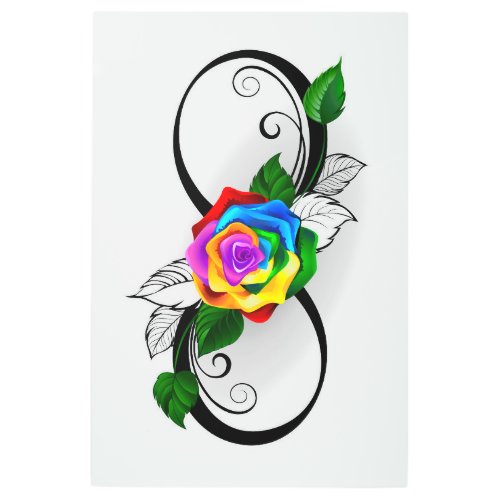 Infinity Symbol with Rainbow Rose Metal Print