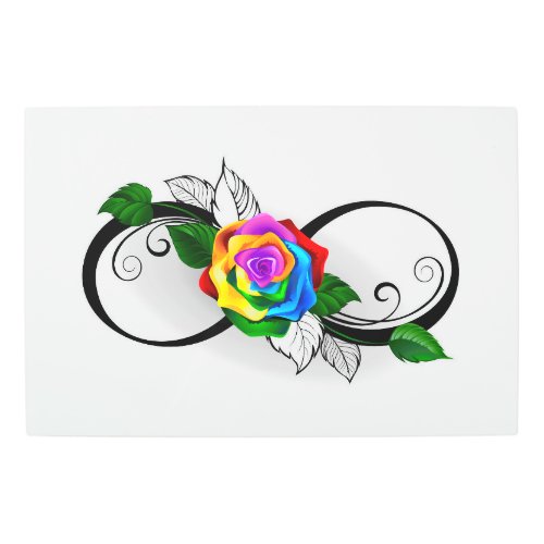 Infinity Symbol with Rainbow Rose Metal Print