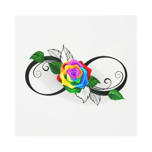 Infinity Symbol with Rainbow Rose Metal Print