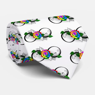Infinity Symbol with Rainbow Rose Neck Tie