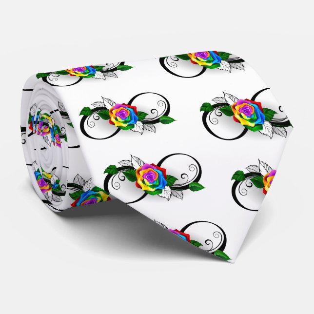 Infinity Symbol with Rainbow Rose Neck Tie (Rolled)