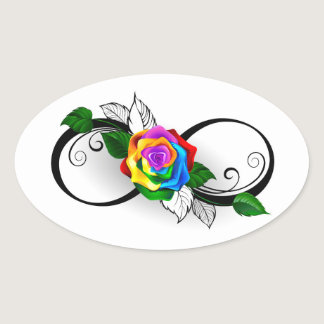 Infinity Symbol with Rainbow Rose Oval Sticker