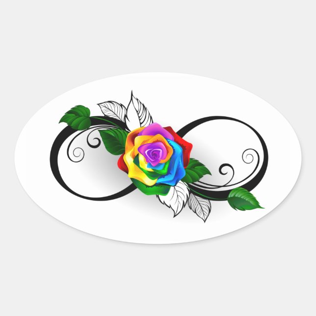 Infinity Symbol with Rainbow Rose Oval Sticker (Front)