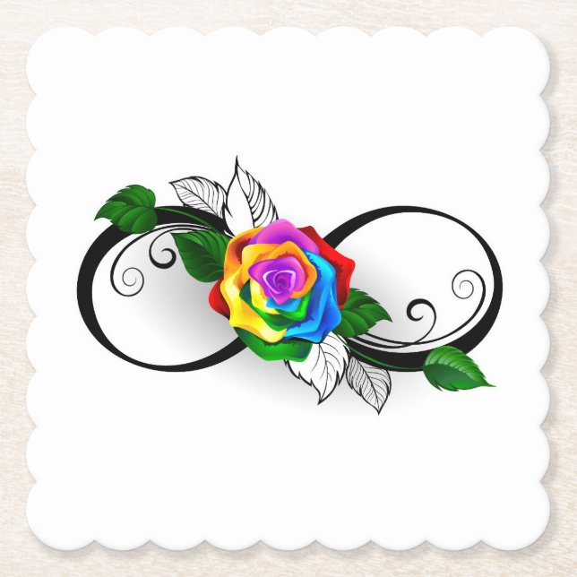 Infinity Symbol with Rainbow Rose Paper Coaster (Front)