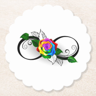 Infinity Symbol with Rainbow Rose Paper Coaster