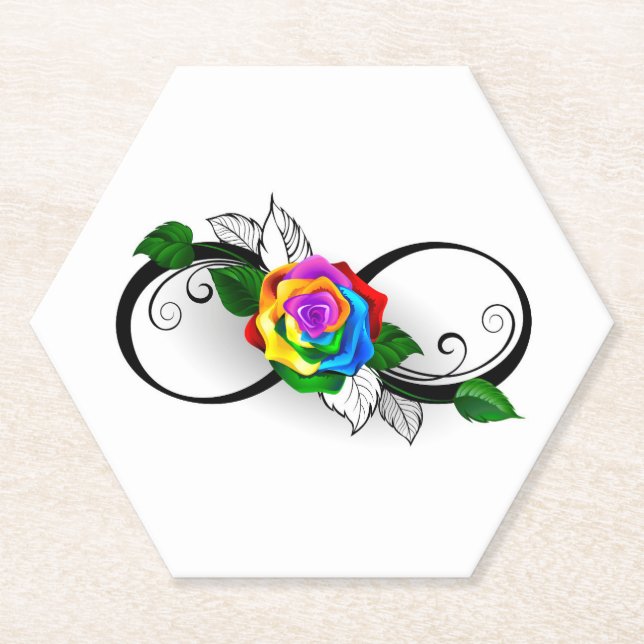 Infinity Symbol with Rainbow Rose Paper Coaster (Front)