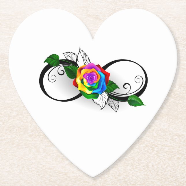 Infinity Symbol with Rainbow Rose Paper Coaster (Front)