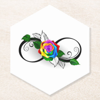 Infinity Symbol with Rainbow Rose Paper Coaster