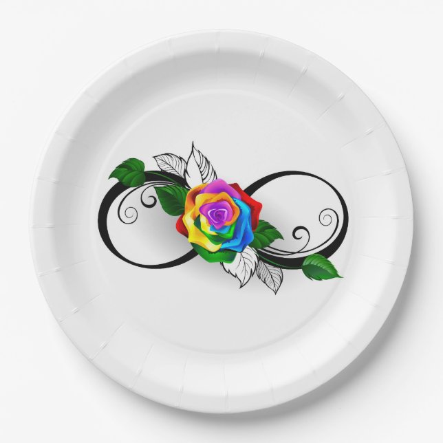 Infinity Symbol with Rainbow Rose Paper Plates (Front)