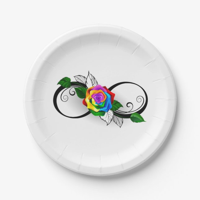 Infinity Symbol with Rainbow Rose Paper Plates (Front)