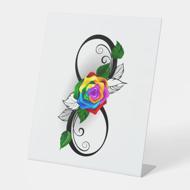 Infinity Symbol with Rainbow Rose Pedestal Sign (Front)