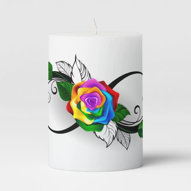 Infinity Symbol with Rainbow Rose Pillar Candle (Front)
