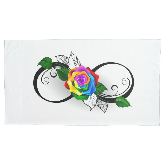 Infinity Symbol with Rainbow Rose Pillow Case (Front-Left)