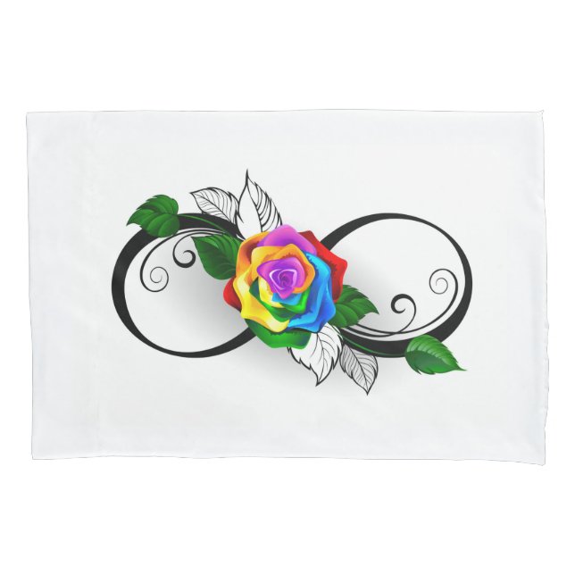 Infinity Symbol with Rainbow Rose Pillow Case (Front-Left)