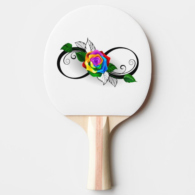 Infinity Symbol with Rainbow Rose Ping Pong Paddle (Front)