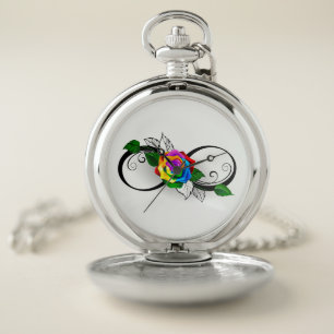 Infinity Symbol with Rainbow Rose Pocket Watch