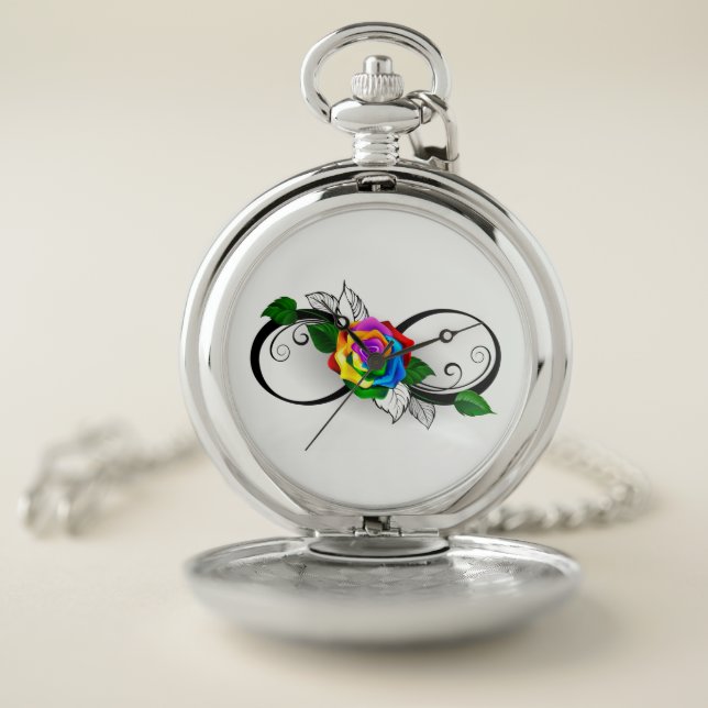 Infinity Symbol with Rainbow Rose Pocket Watch (Inside)