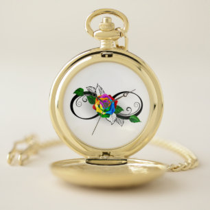Infinity Symbol with Rainbow Rose Pocket Watch