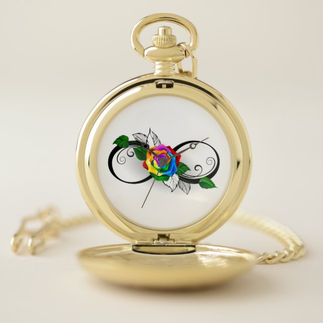 Infinity Symbol with Rainbow Rose Pocket Watch (Inside)