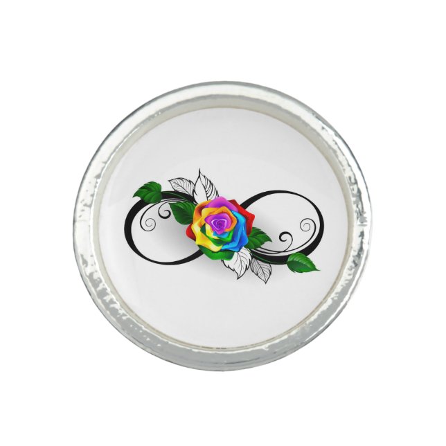 Infinity Symbol with Rainbow Rose Ring (Front)