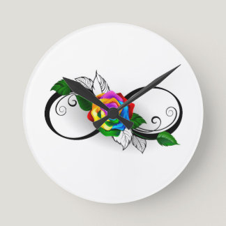 Infinity Symbol with Rainbow Rose Round Clock