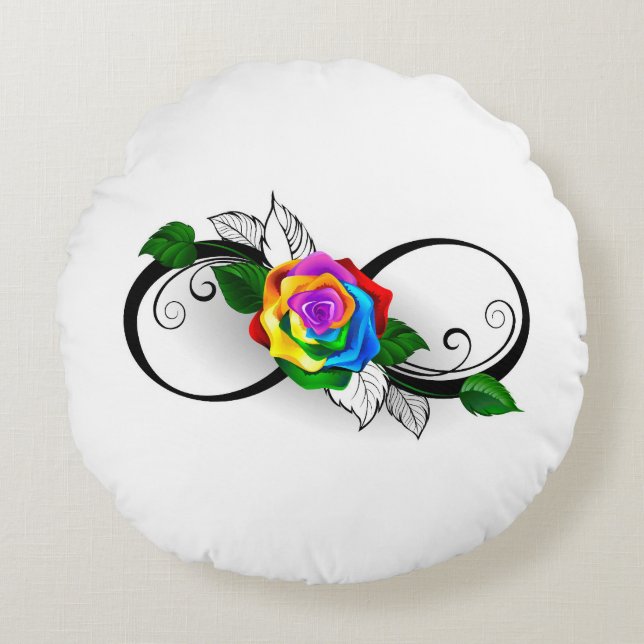 Infinity Symbol with Rainbow Rose Round Pillow (Front)