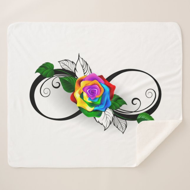 Infinity Symbol with Rainbow Rose Sherpa Blanket (Front (Horizontal))