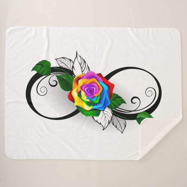 Infinity Symbol with Rainbow Rose Sherpa Blanket (Front (Horizontal))