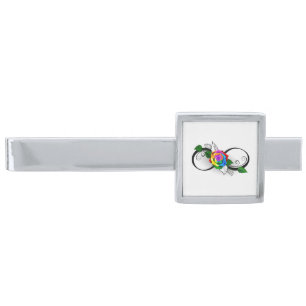 Infinity Symbol with Rainbow Rose Silver Finish Tie Bar