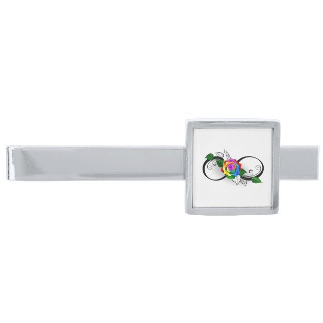 Infinity Symbol with Rainbow Rose Silver Finish Tie Bar (Front)