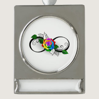 Infinity Symbol with Rainbow Rose Silver Plated Banner Ornament