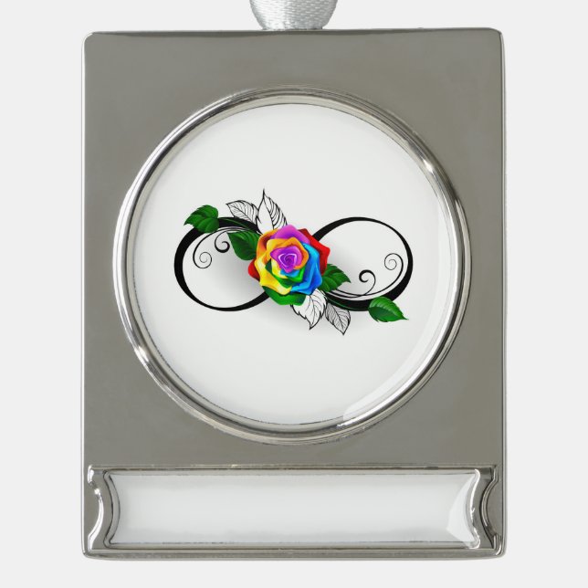 Infinity Symbol with Rainbow Rose Silver Plated Banner Ornament (Front)
