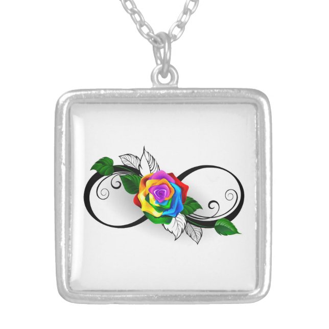 Infinity Symbol with Rainbow Rose Silver Plated Necklace (Front)