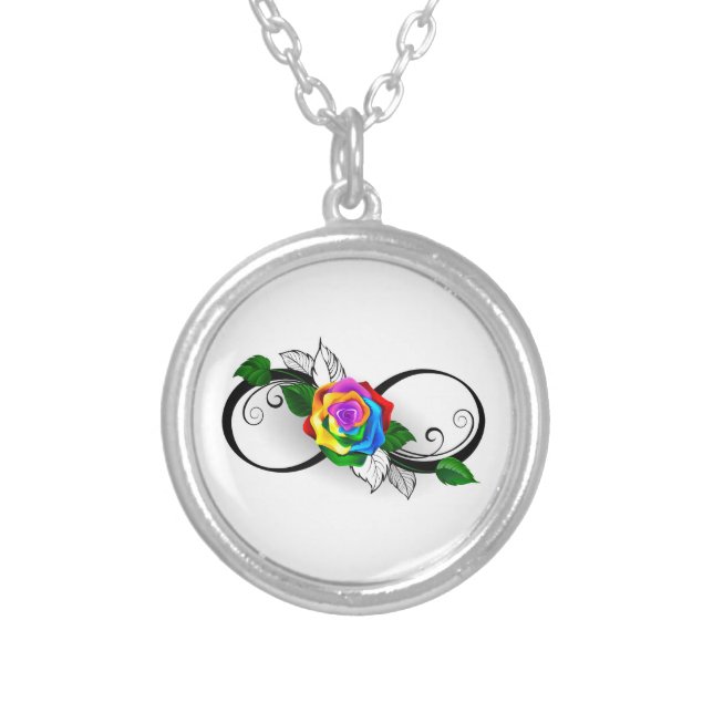 Infinity Symbol with Rainbow Rose Silver Plated Necklace (Front)