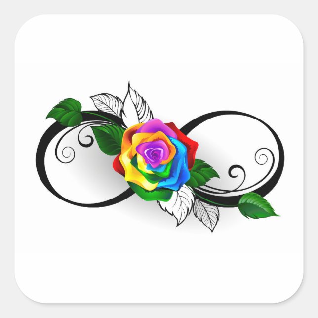 Infinity Symbol with Rainbow Rose Square Sticker (Front)