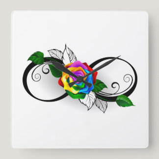 Infinity Symbol with Rainbow Rose Square Wall Clock