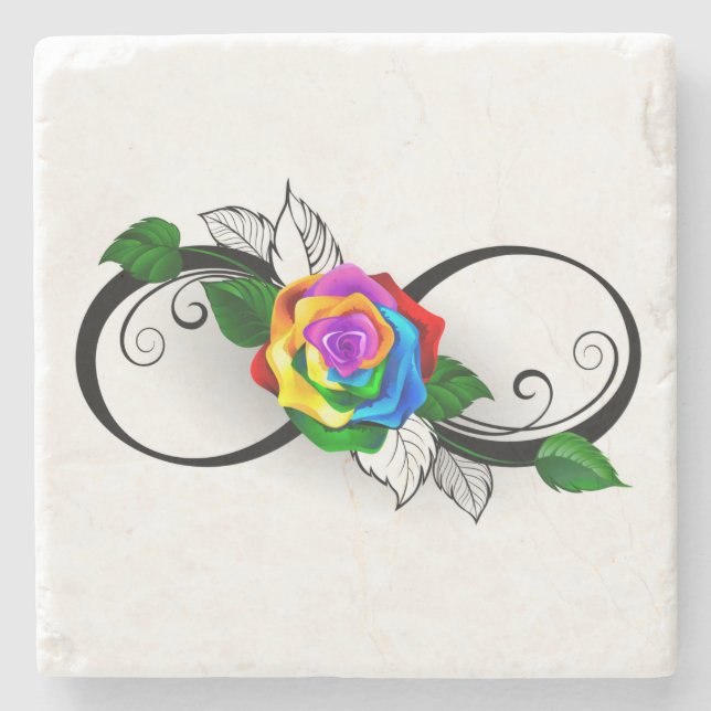 Infinity Symbol with Rainbow Rose Stone Coaster (Front)