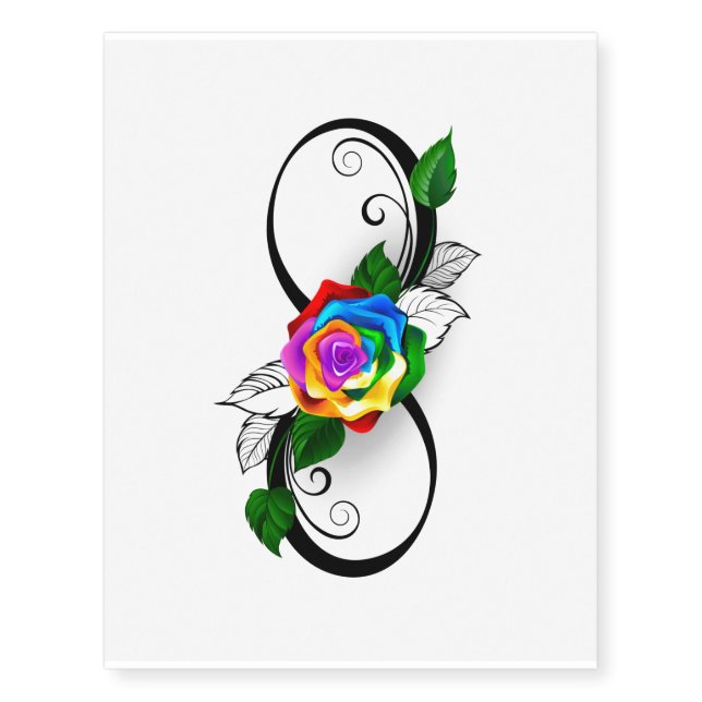 Infinity Symbol with Rainbow Rose Temporary Tattoos (Front)