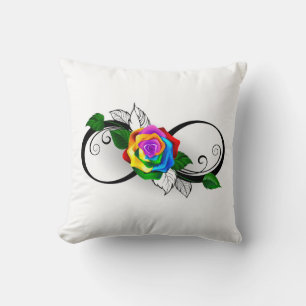 Infinity Symbol with Rainbow Rose Throw Pillow