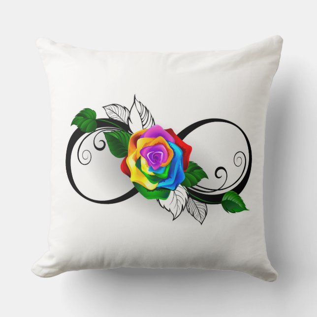 Infinity Symbol with Rainbow Rose Throw Pillow (Front)