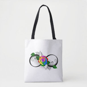 Infinity Symbol with Rainbow Rose Tote Bag
