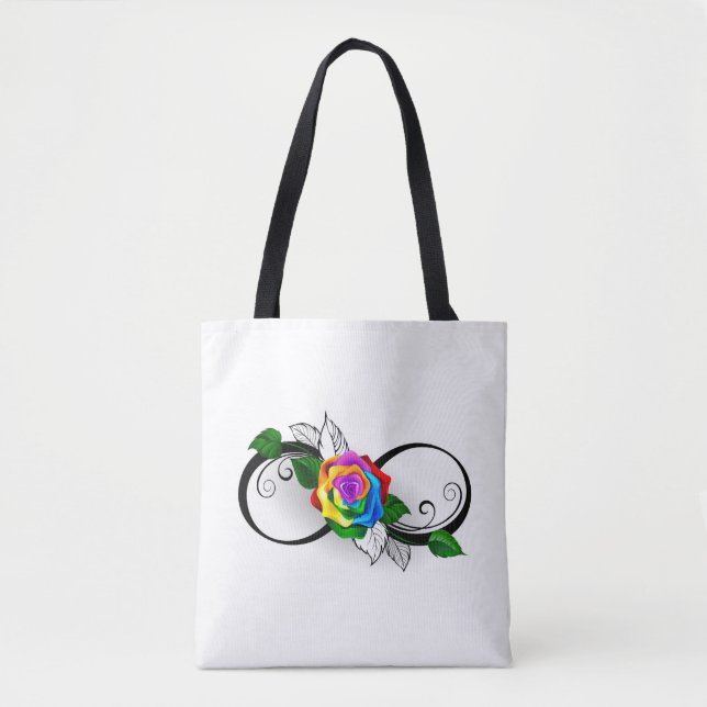 Infinity Symbol with Rainbow Rose Tote Bag (Front)