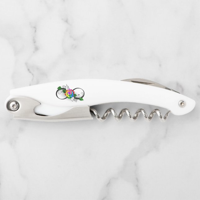 Infinity Symbol with Rainbow Rose Waiter's Corkscrew (Front)